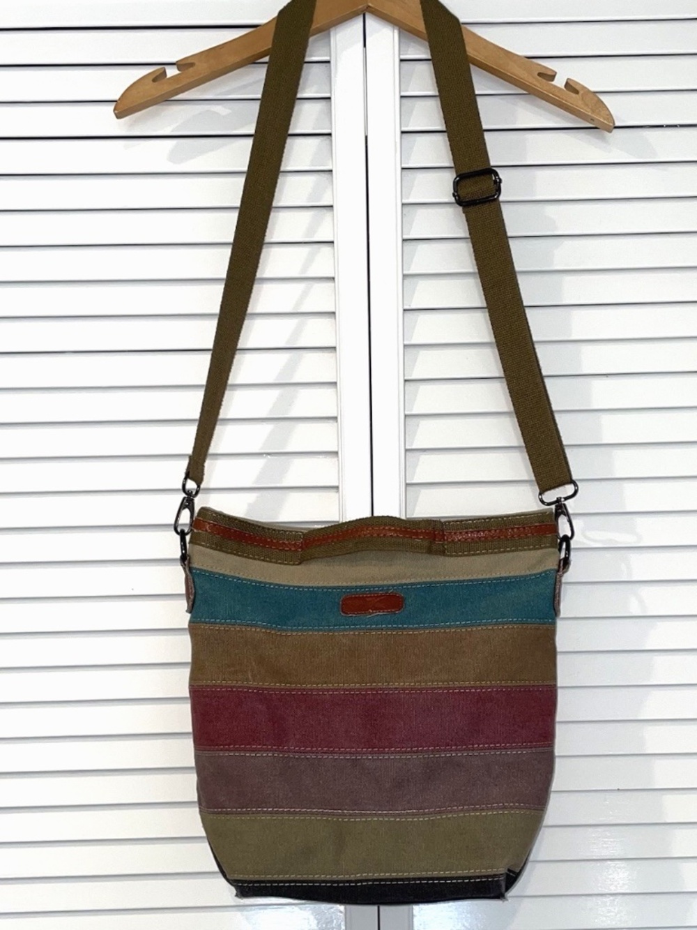 K2 Granola 80 Canvas Crossbody Tote Bag Adjustable Strap Striped Keen-Like